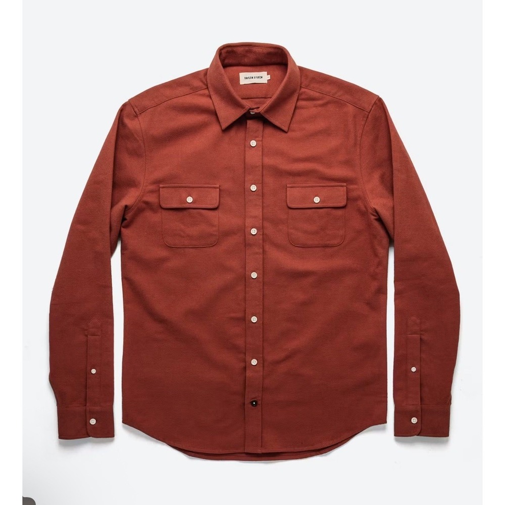 Taylor Stitch Yosemite Organic Cotton Flannel Shirt Orange Men's Size 40 Medium